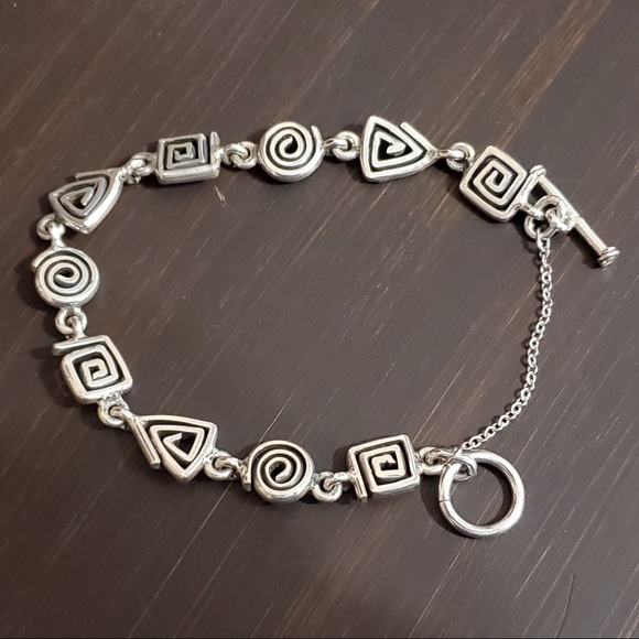 Silpada 925 Silver Geometric Design Bracelet with Safety Chain RARE - Picture 3 of 16